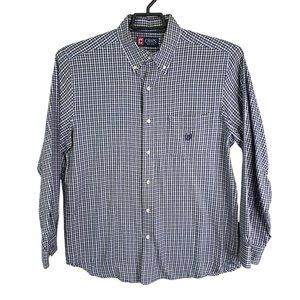 Mens Chaps Navy & White Gingham Check Shirt Button Down Pocket Cotton Blend M
